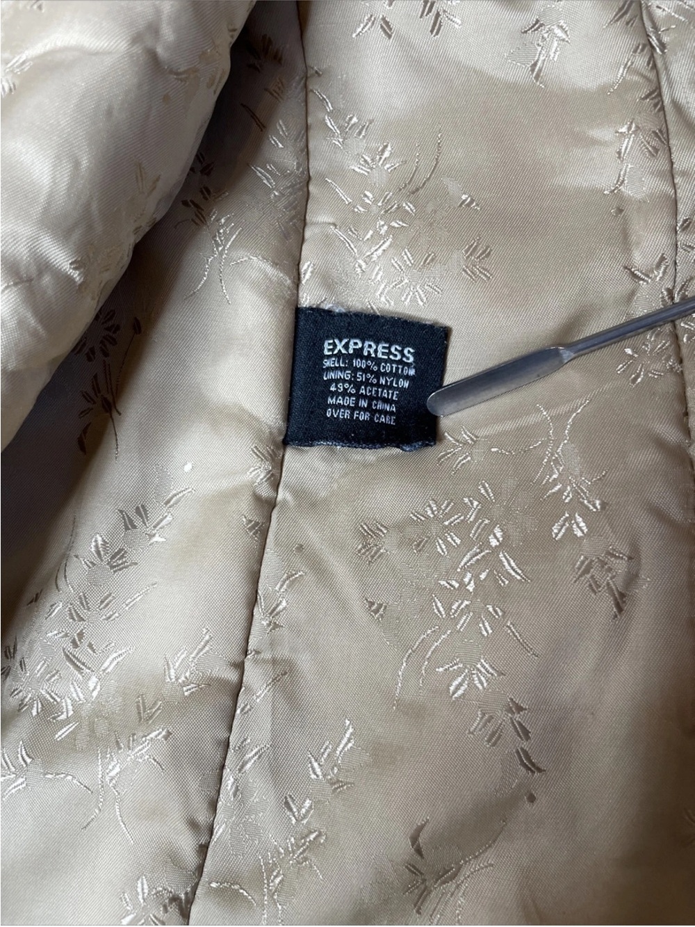 Vintage Express Tan Corduroy Jacket Womens XS Quilted Lined Fitted Coat 5/6 - Picture 7 of 10